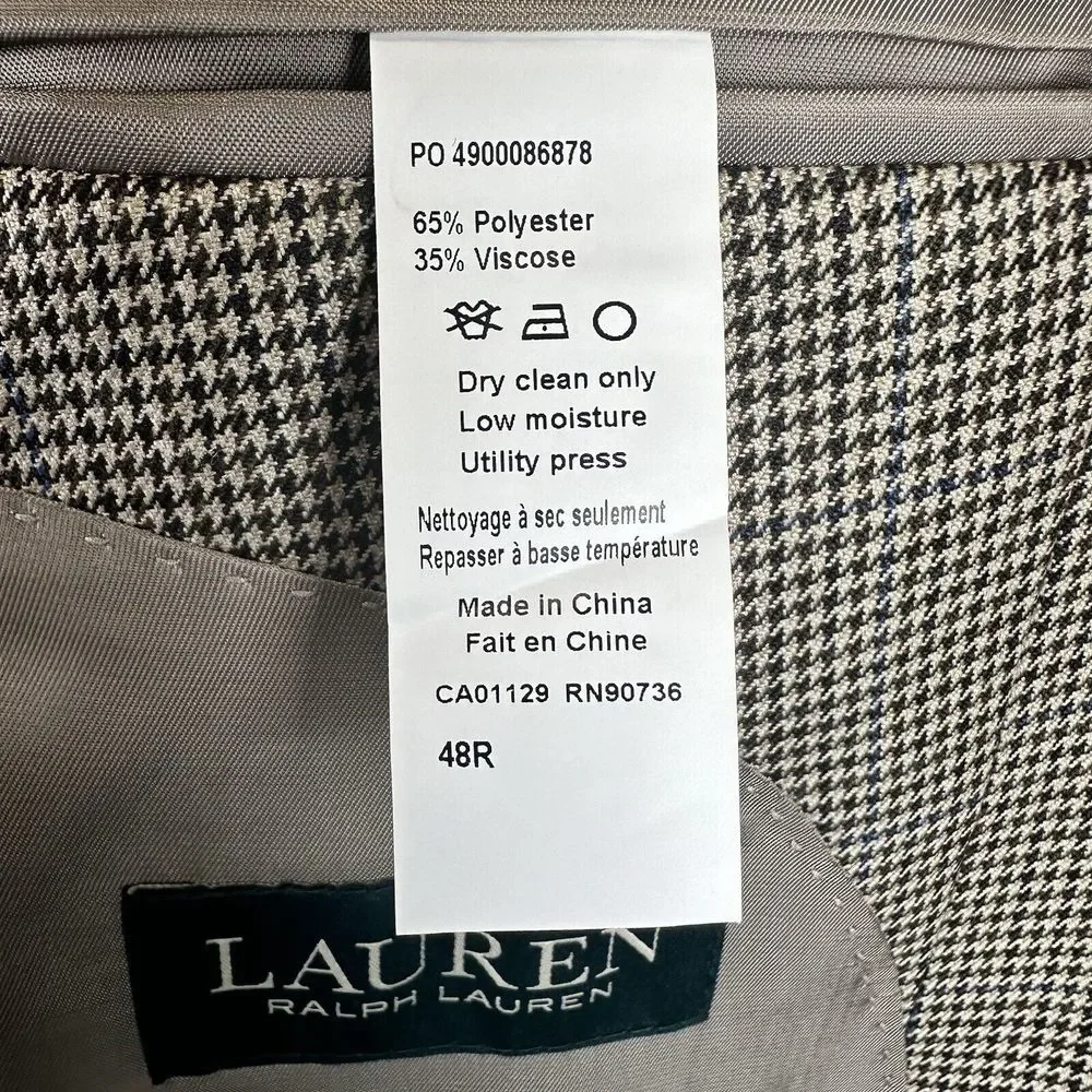 Ralph Lauren LRL 48R Houndstooth Plaid Blazer Men Light Brown Sport Coat  Career